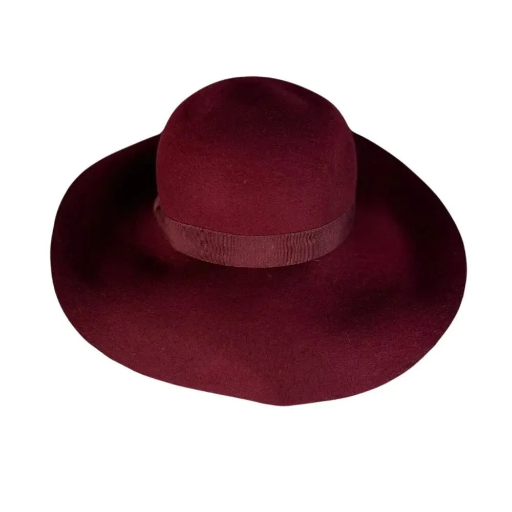 Aqua Bloomingdales Maroon Wool Wide Brim Hat Made in Italy